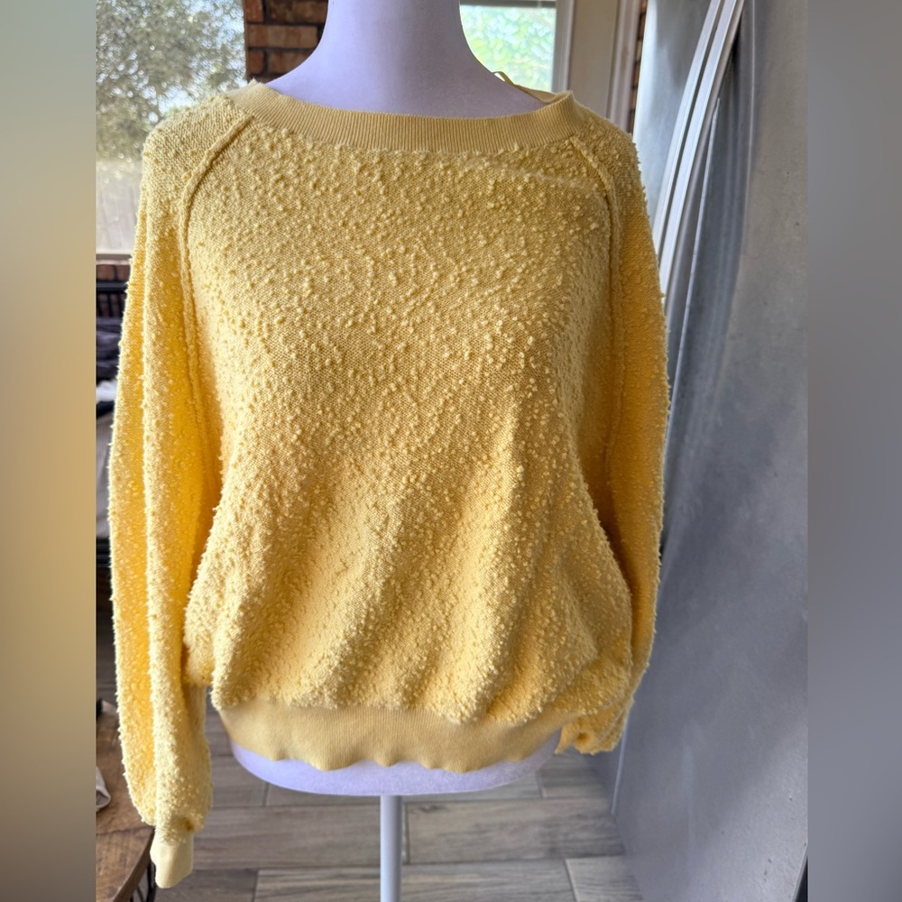 Free people Yellow Textured Pullover Sweater